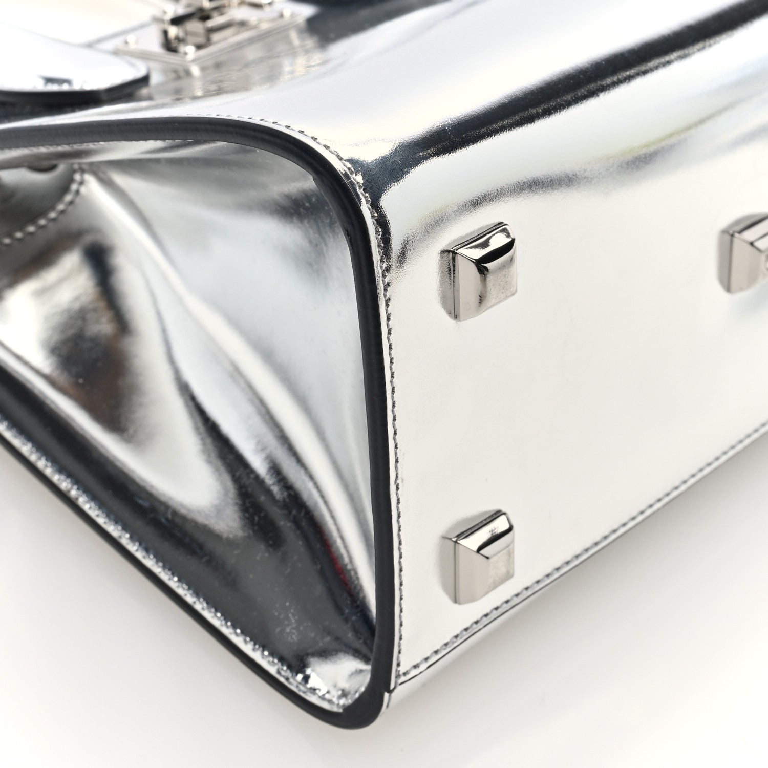Salvatore Ferragamo Metallic Calfskin Small The Studio Box Bag Argento 8 of 9