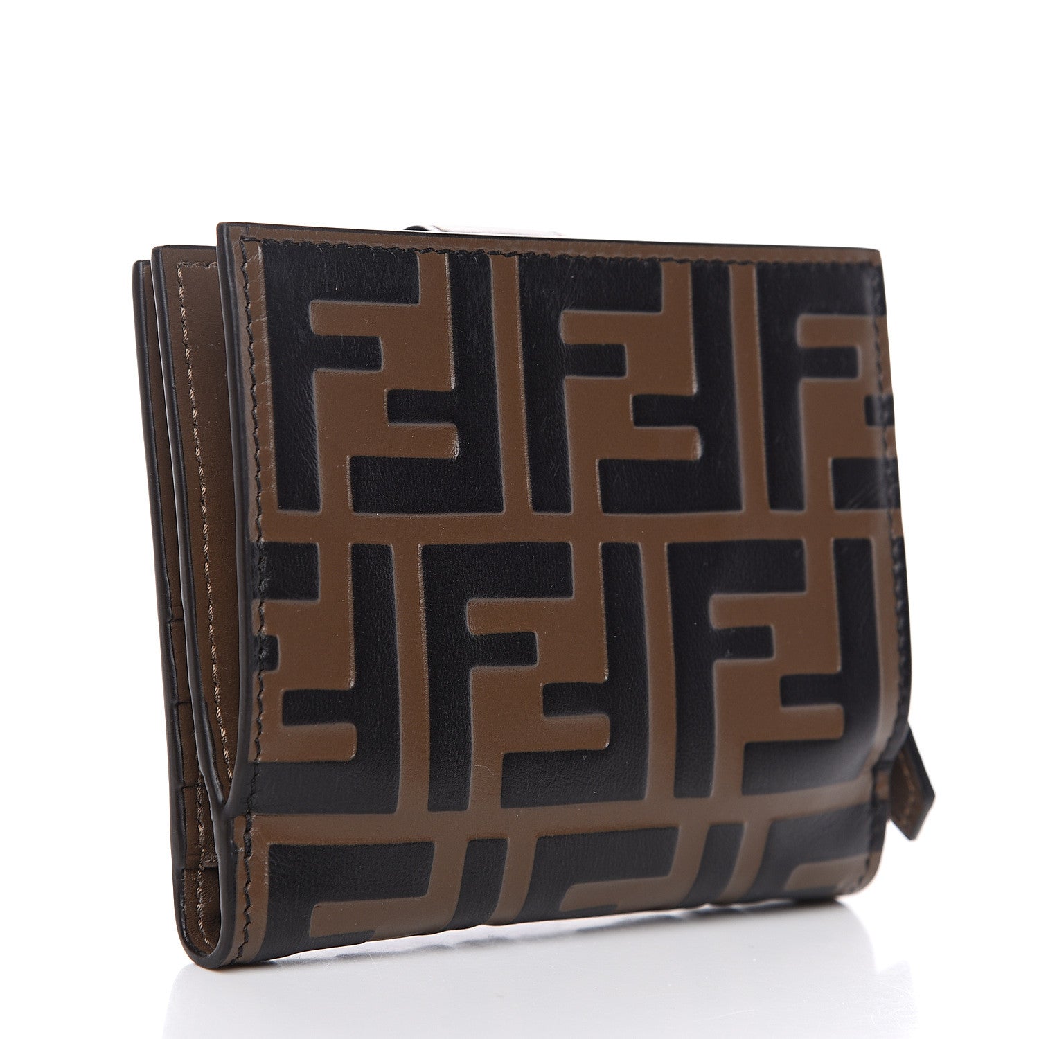 Fendi Vitello Soft F is Fendi Bi-Color FF 1974 Embossed Compact Wallet Maya Black 2 of 7