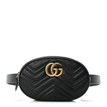 Gucci Calfskin Matelasse GG Marmont Belt Bag 95 38 Black 1 of 13