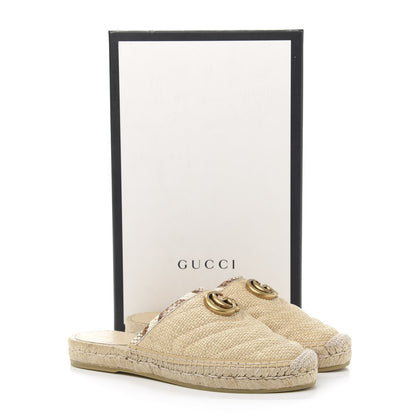 Gucci Straw Elaphe Matelasse GG Marmont Espadrille Slippers 35 Natural Cream Brown 8 of 8