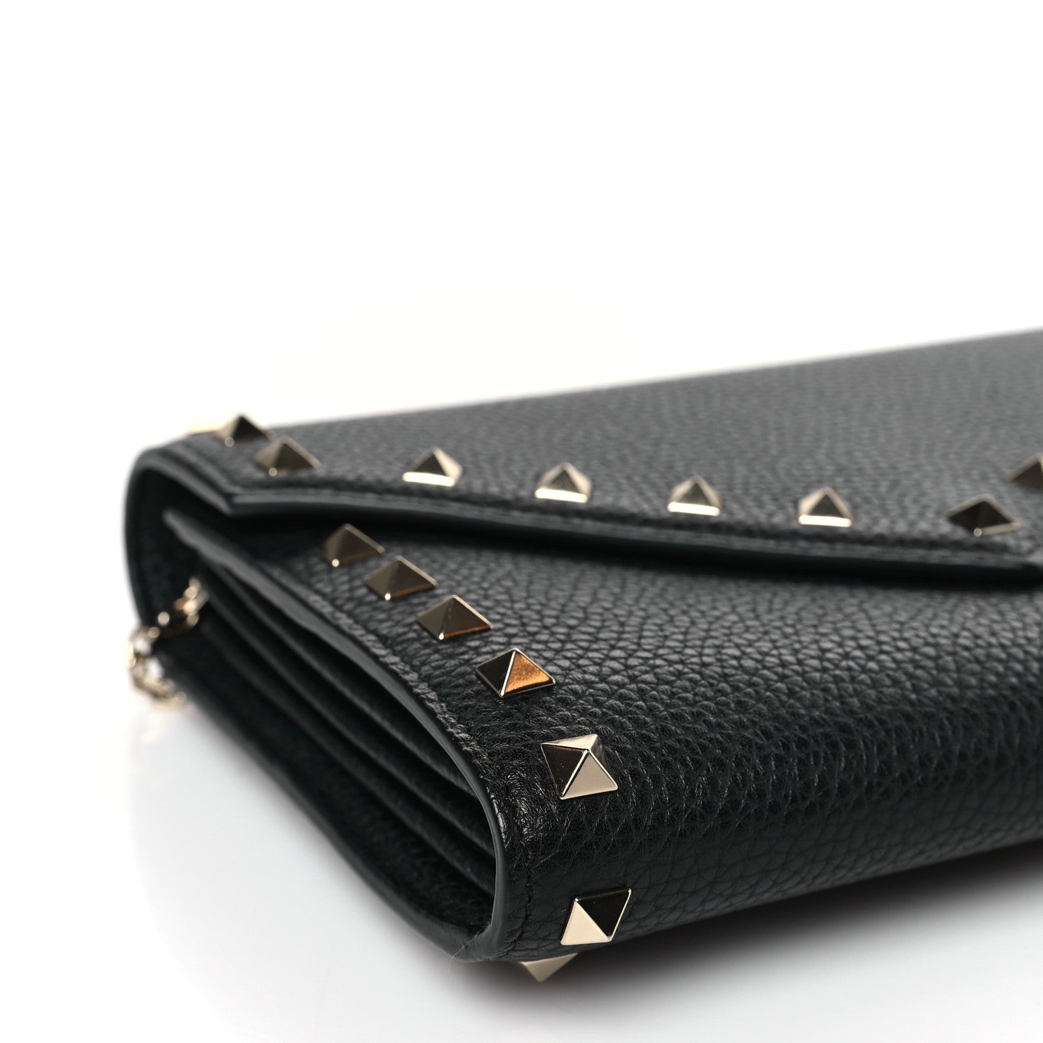 Valentino Garavani Pebbled Calfskin Rockstud Envelope Wallet On Chain Black 7 of 8