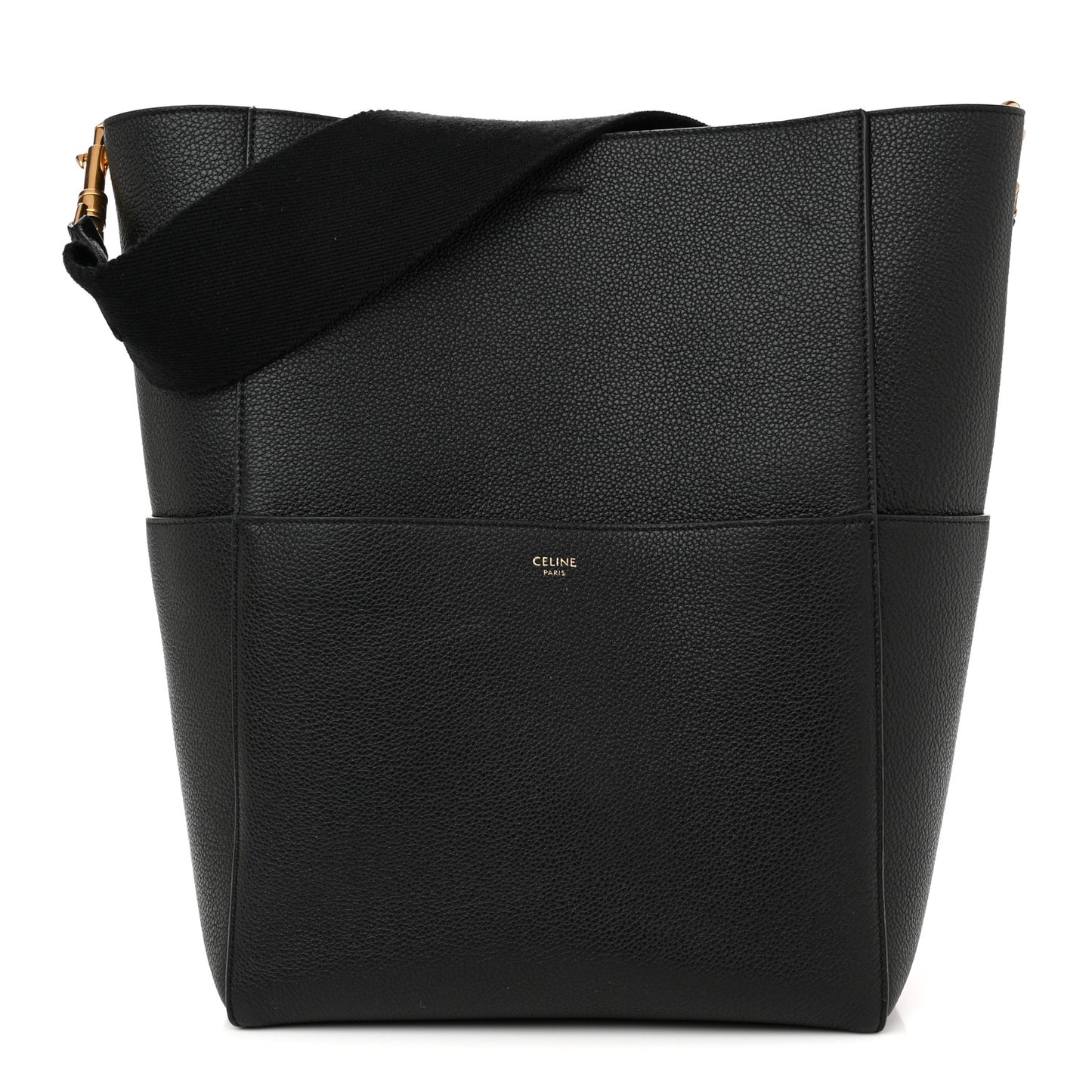 Soft Grained Calfskin Sangle Bucket Bag Black