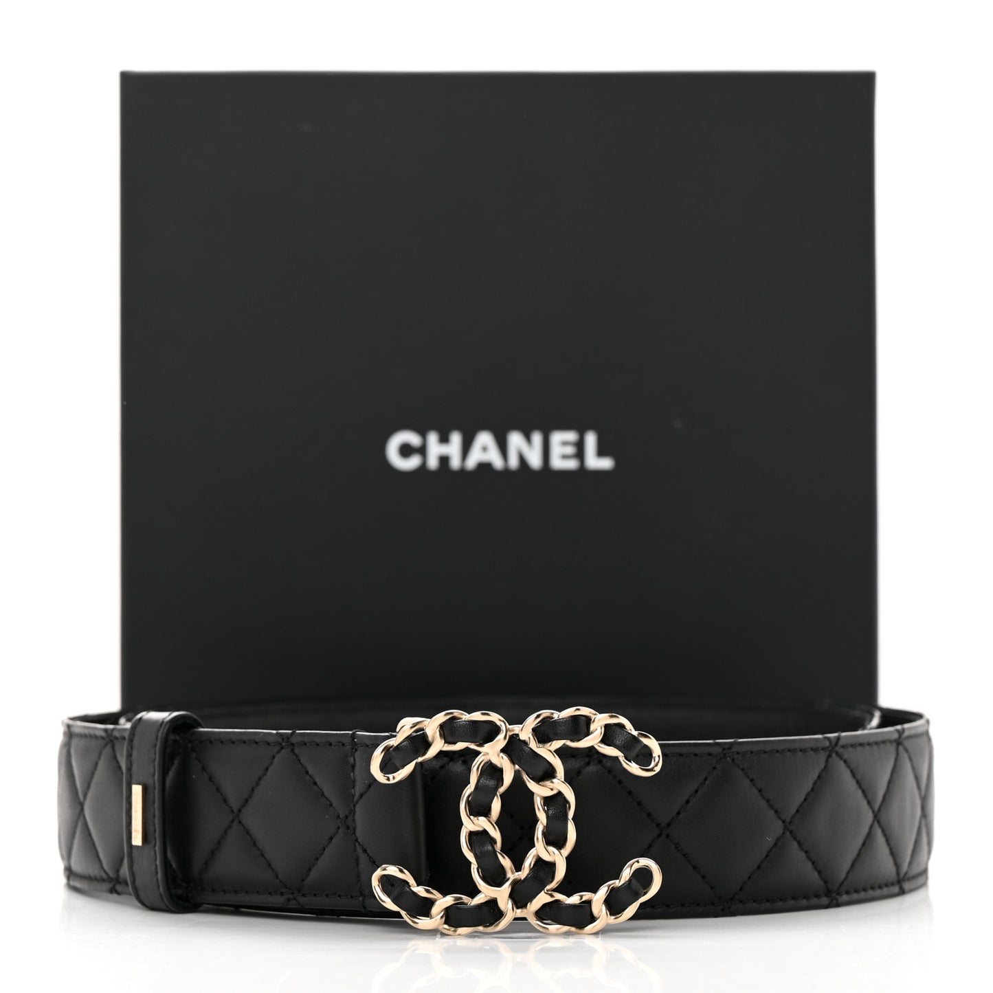 Lambskin Quilted CC Chain Belt 90/36 Black
