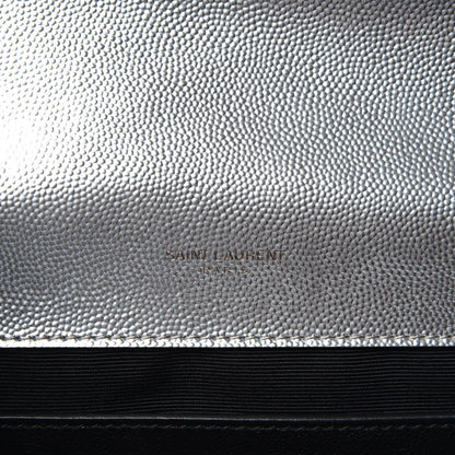 Saint Laurent Metallic Grain De Poudre Textured Mixed Matelasse Triquilt Medium Monogram Satchel Silver 8 of 9