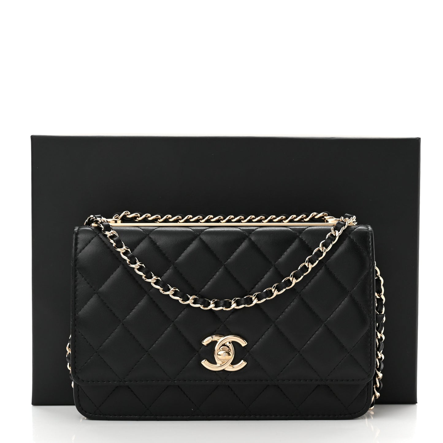 Lambskin Quilted Trendy CC Wallet On Chain WOC Black