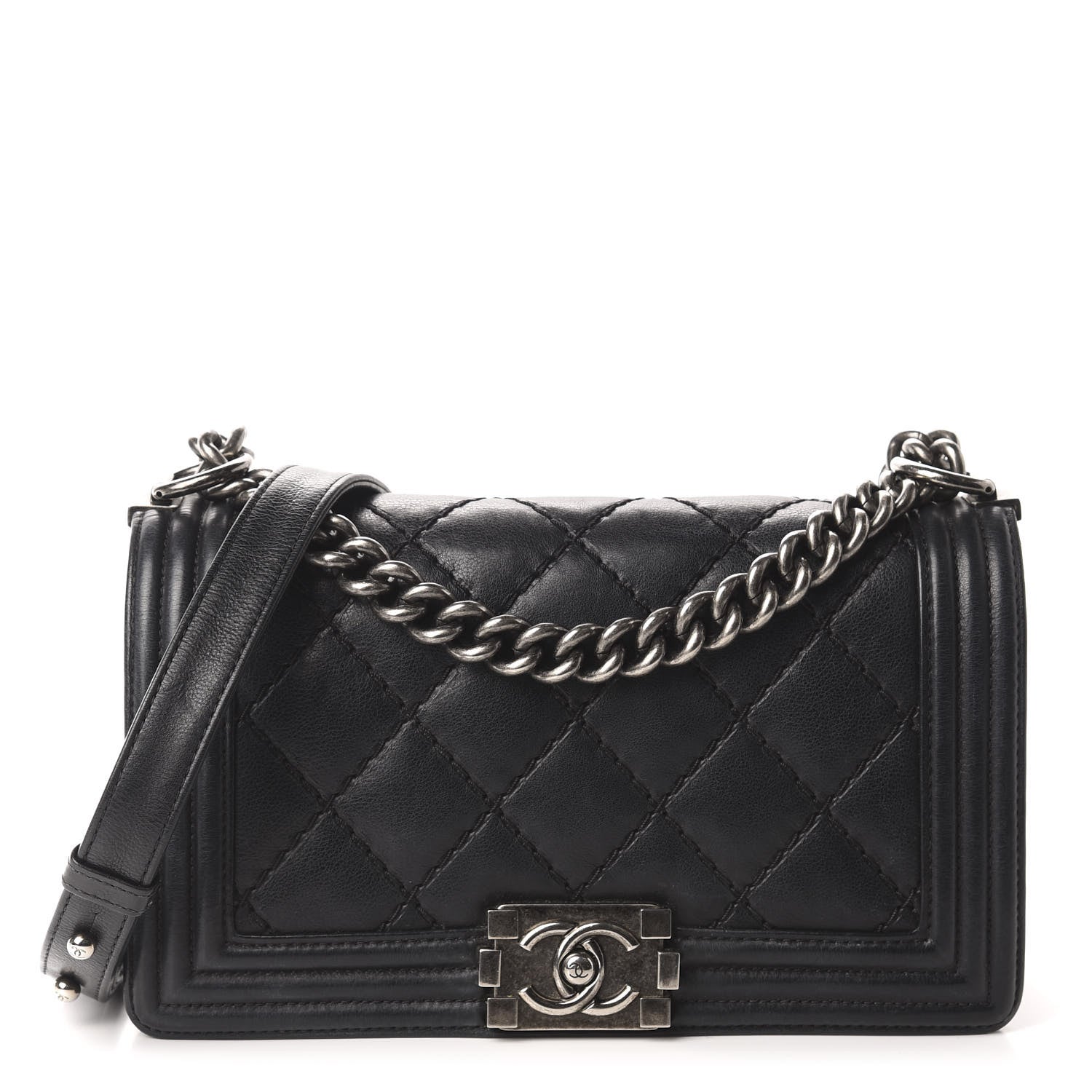 Chanel Calfskin Double Stitch Medium Boy Flap Black 1 of 17