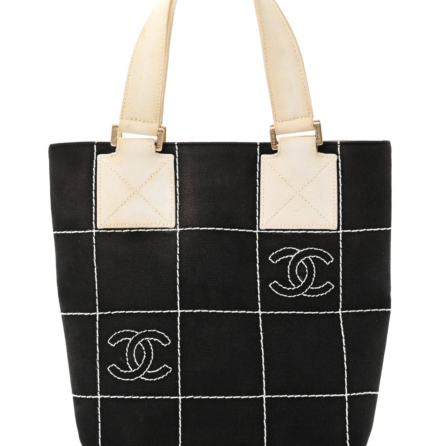 Canvas Square Stitched CC Small Tote Bag Black