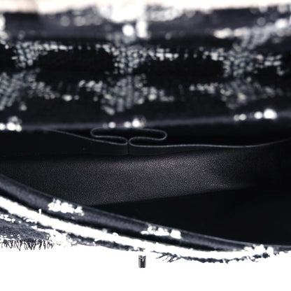 Chanel Tweed Quilted Tartan Medium Double Flap Black White 4 of 10