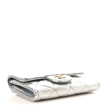 Chanel Metallic Caviar Quilted Flap Card Holder Wallet Silvery 4 of 9
