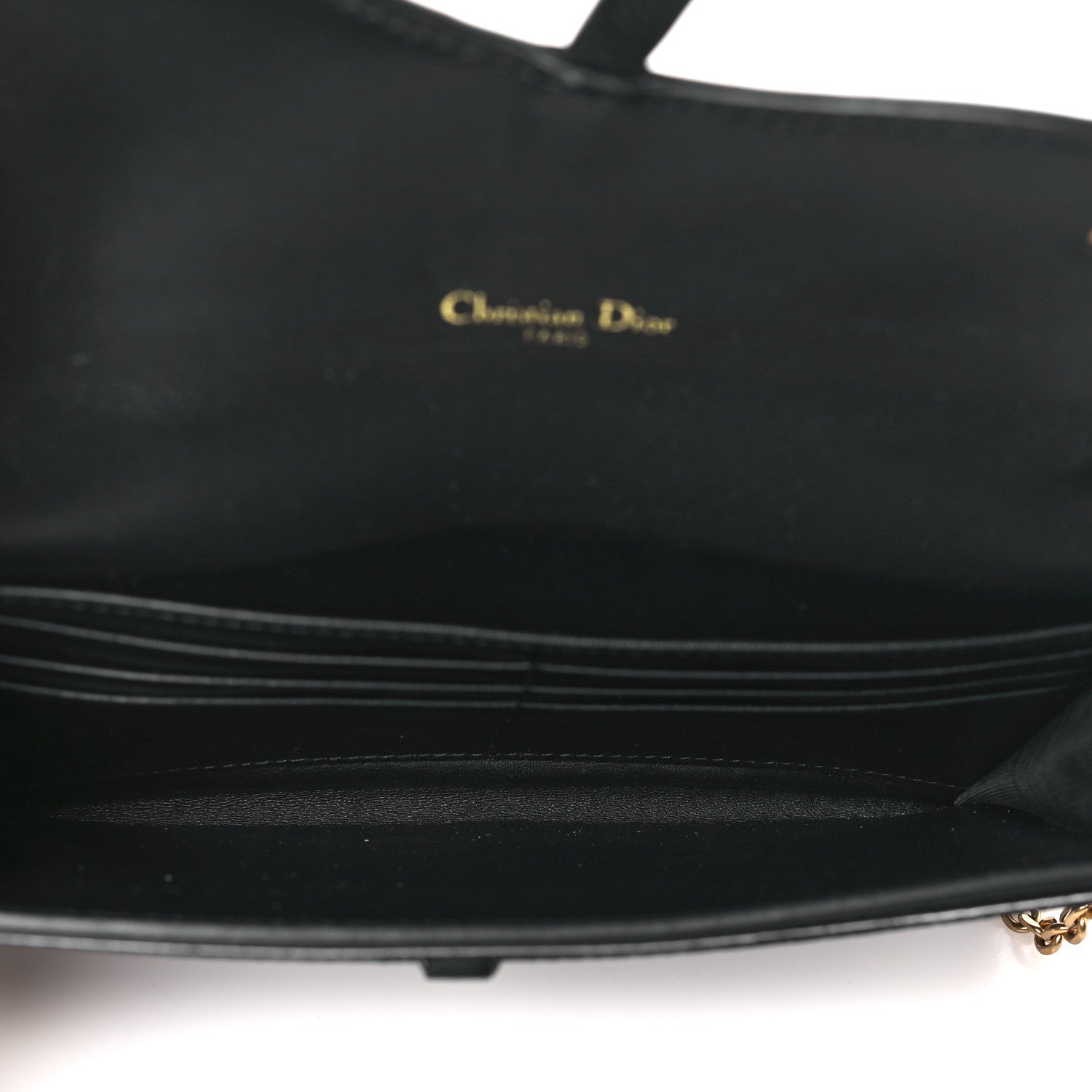 Christian Dior Grained Calfskin Saddle Chain Wallet Pouch Black 6 of 10