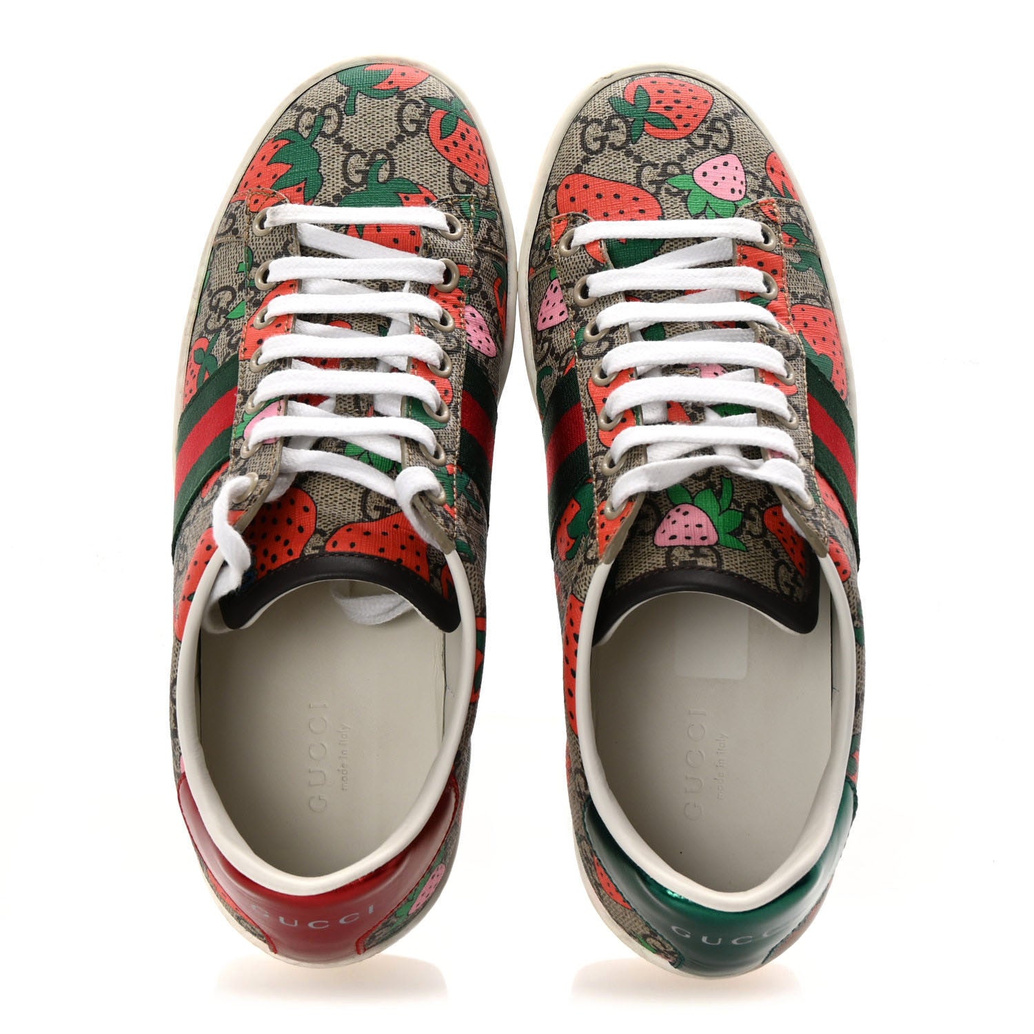 Gucci GG Supreme Monogram Strawberry Web Womens Ace Sneakers 37 Beige Multicolor Red Green 2 of 10