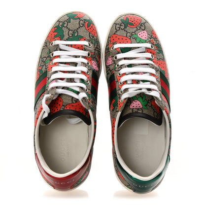 Gucci GG Supreme Monogram Strawberry Web Womens Ace Sneakers 37 Beige Multicolor Red Green 2 of 10