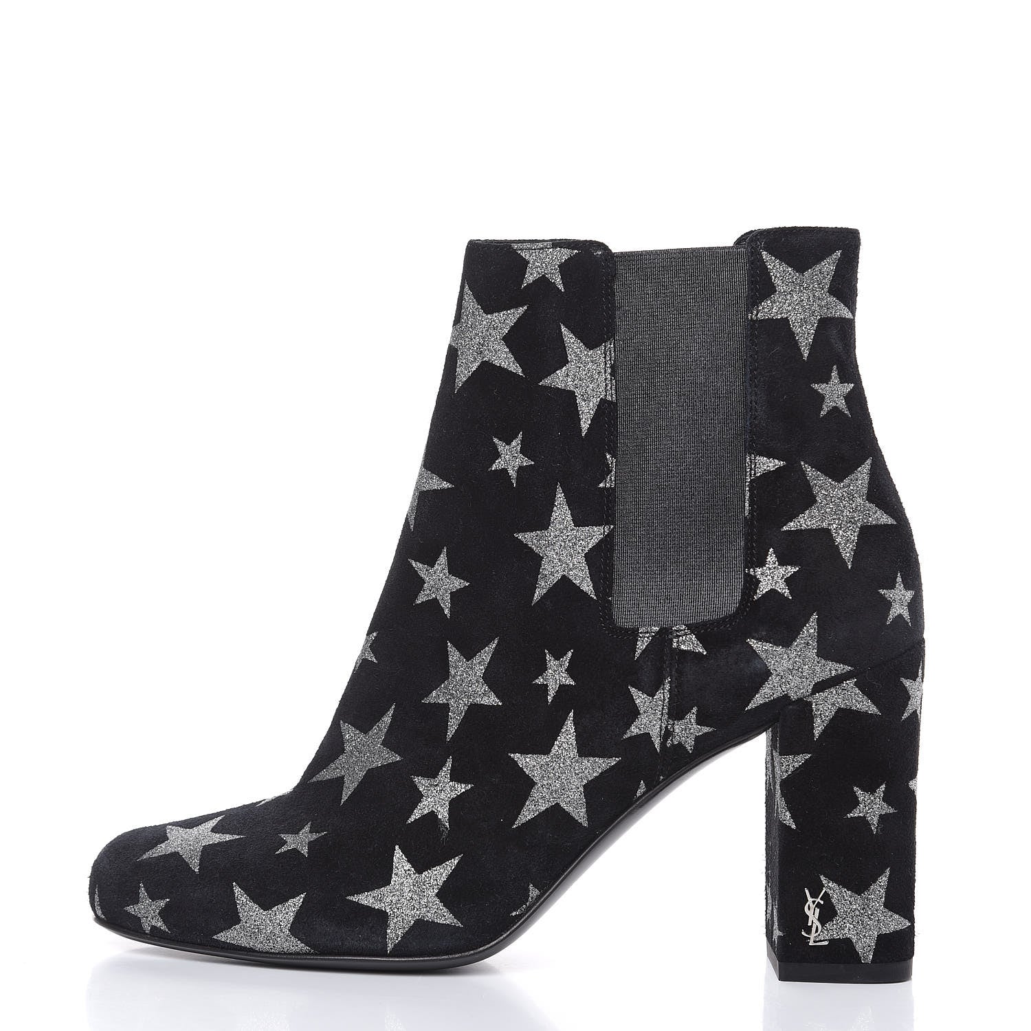 Saint Laurent Suede Glitter Stars Babies 90 Ankle Boots 37 Black Argent 1 of 11