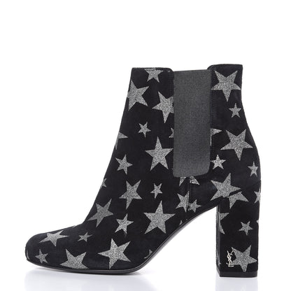 Saint Laurent Suede Glitter Stars Babies 90 Ankle Boots 37 Black Argent 1 of 11
