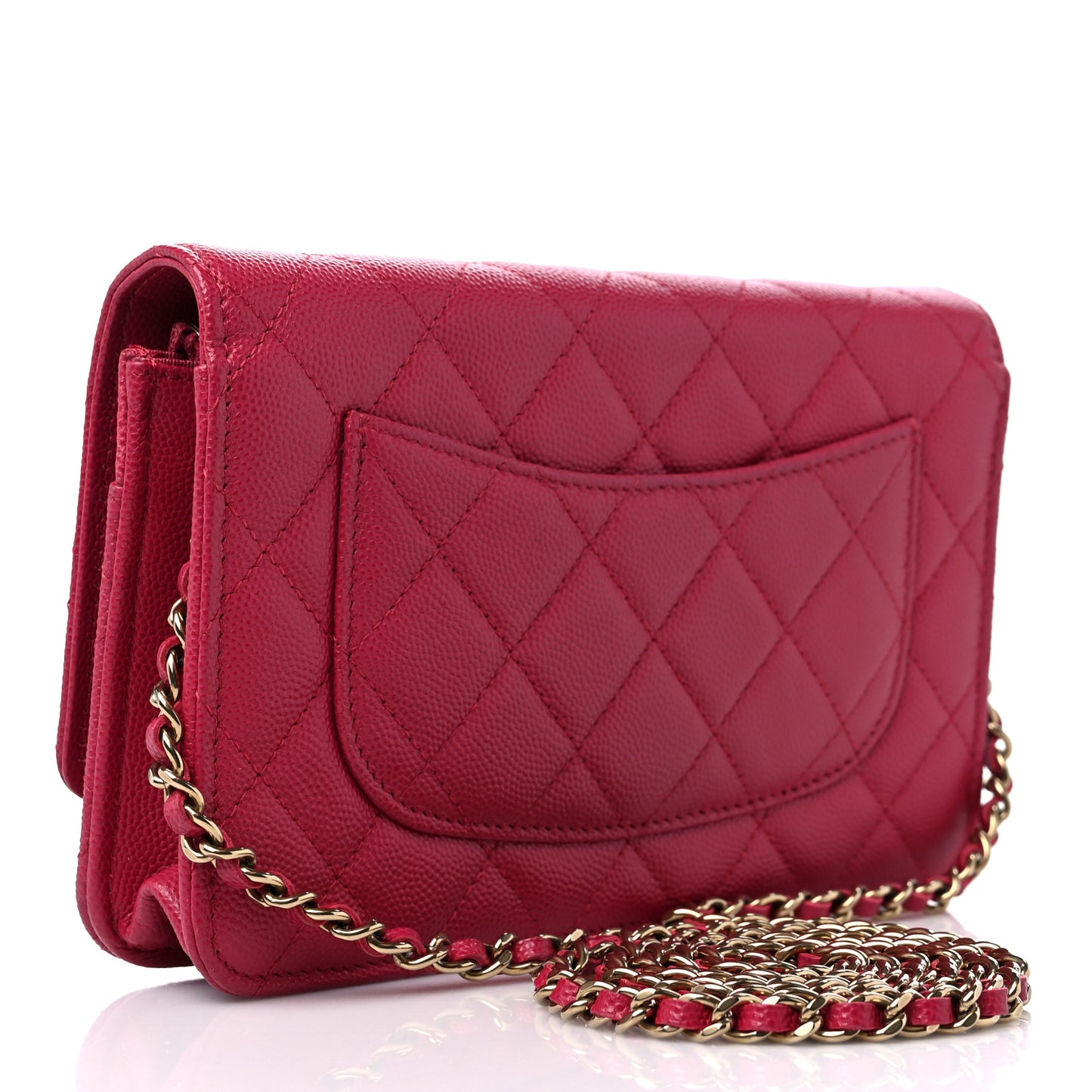 Caviar Quilted Wallet on Chain WOC Dark Pink