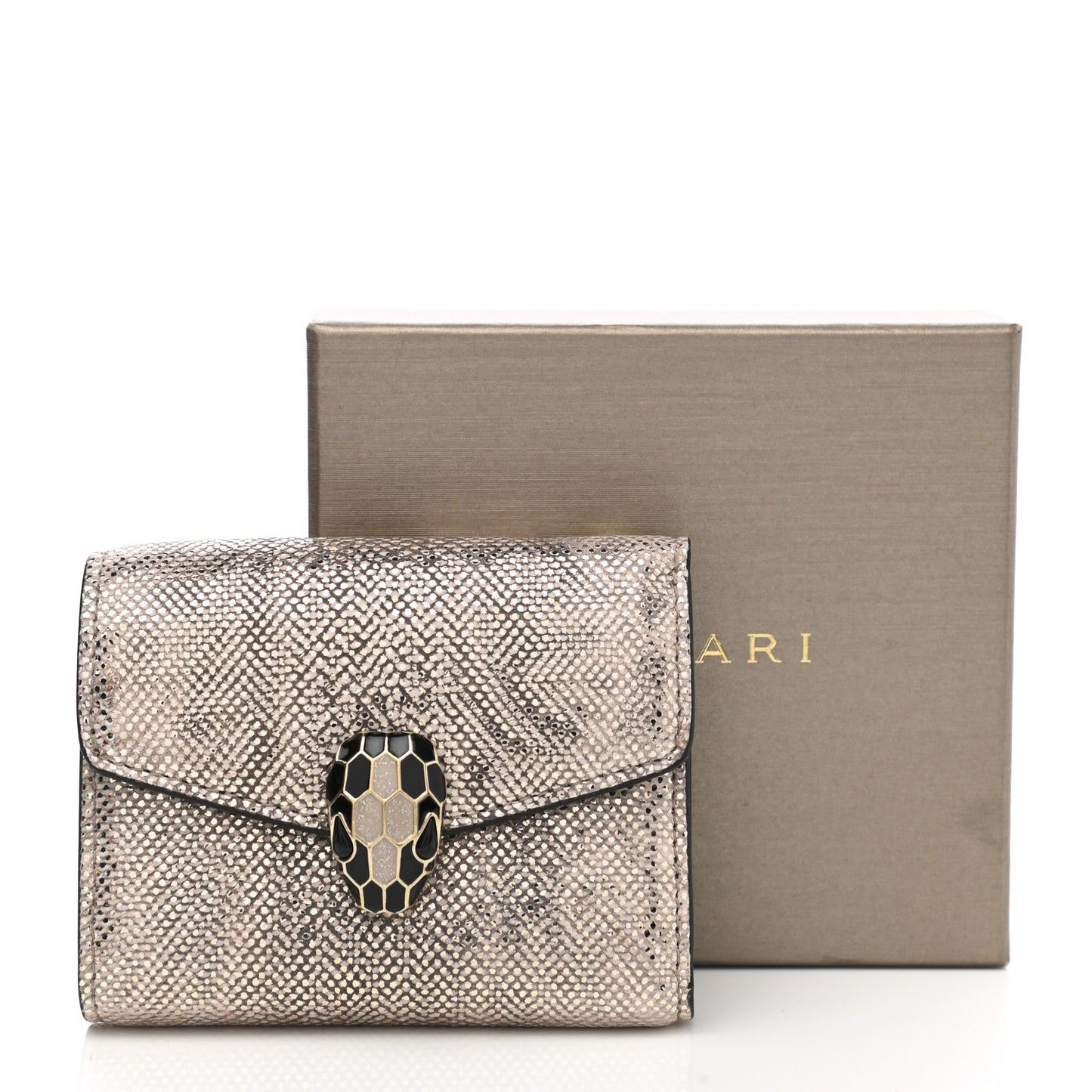 Karung Calfskin Serpenti Forever Compact Wallet Beige