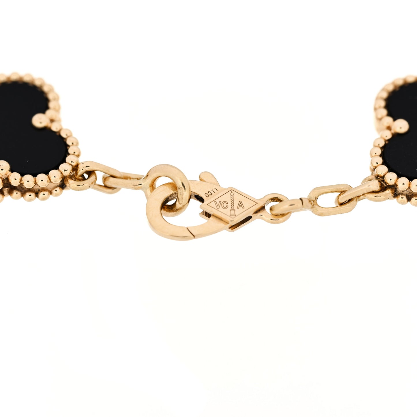 18K Yellow Gold Black Onyx 5 Motifs Vintage Alhambra Bracelet