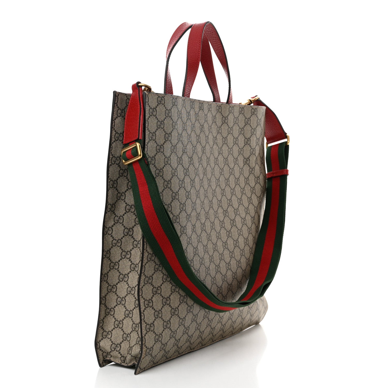Gucci Soft GG Supreme Monogram Web Bosco Patch Vertical Tote Beige Malva Hibiscus Red 3 of 11