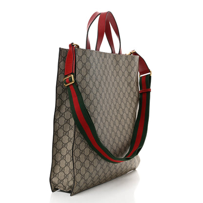 Gucci Soft GG Supreme Monogram Web Bosco Patch Vertical Tote Beige Malva Hibiscus Red 3 of 11