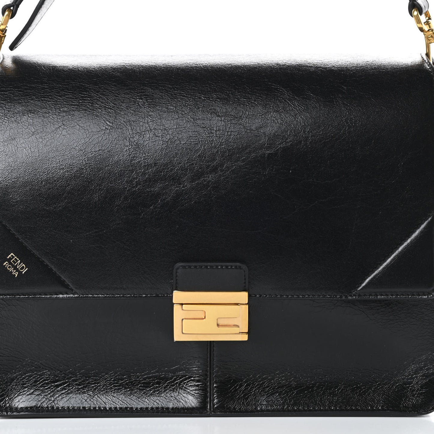 Agnello Old Shine Large Kan U Shoulder Bag Black