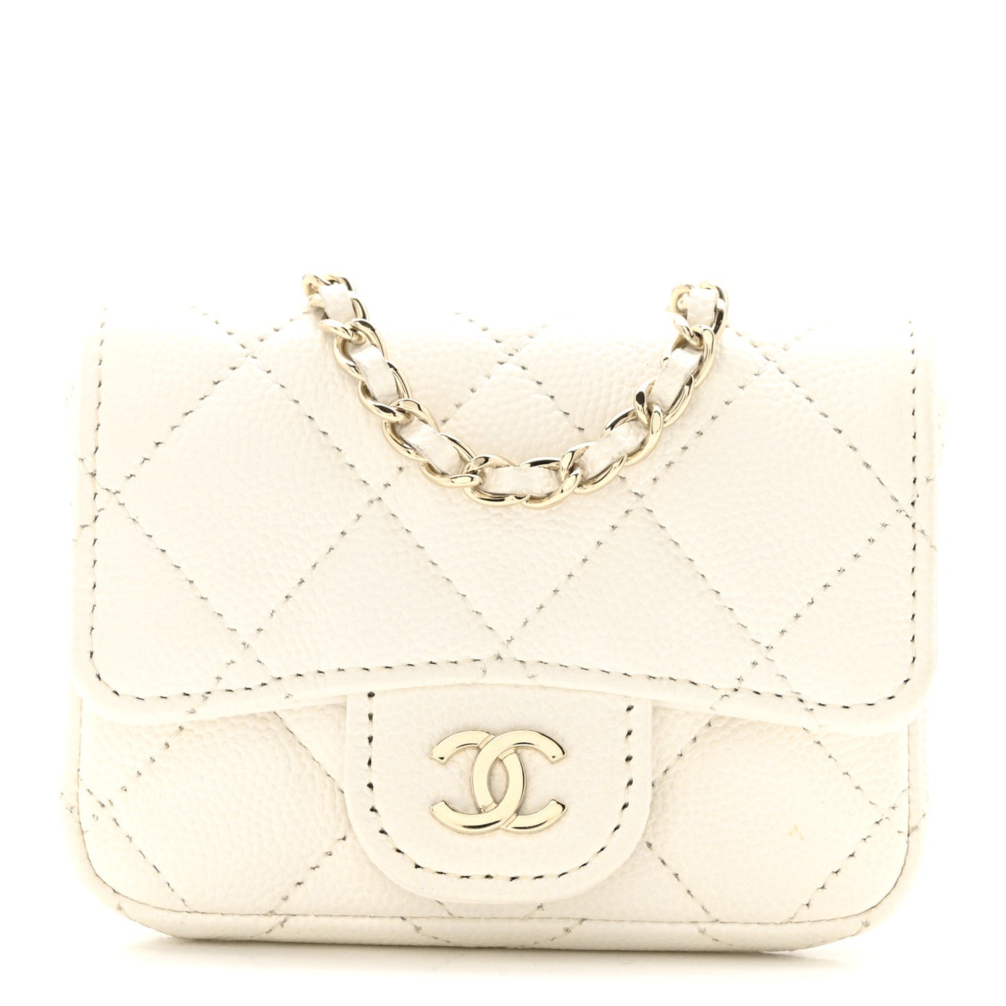Caviar Quilted Mini Chain Belt Bag White