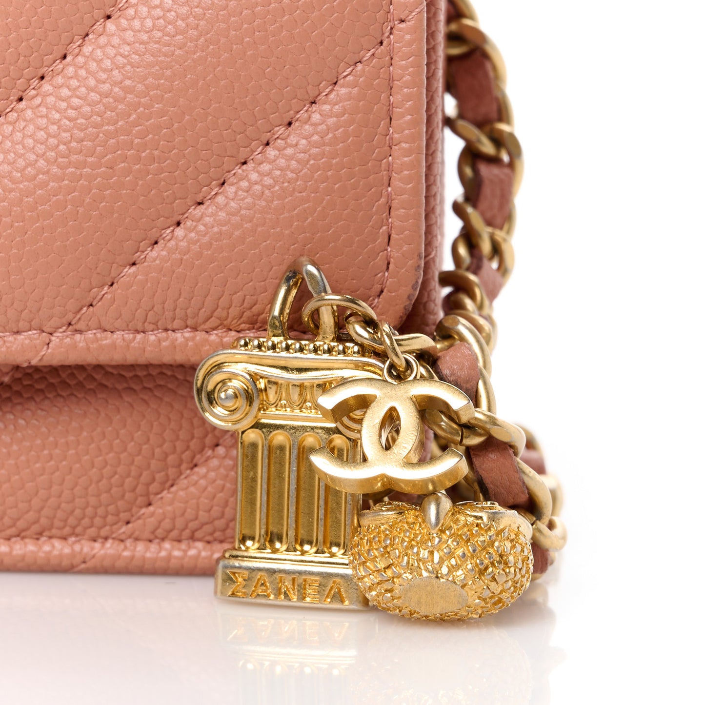 Calfskin Chevron Quilted Wallet On Chain WOC Dark Pink