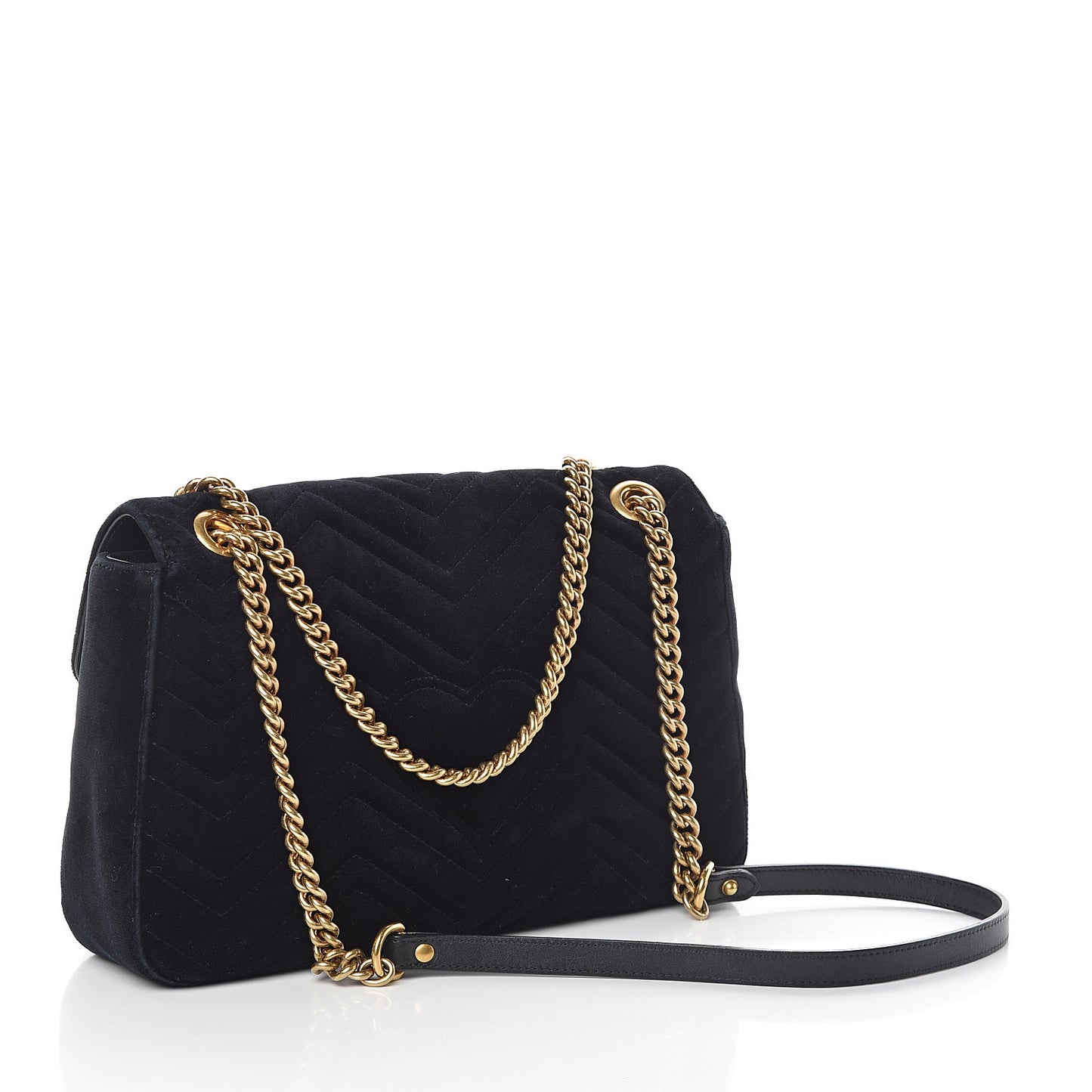 Velvet Matelasse Loved Embroidered Medium GG Marmont Shoulder Bag Black