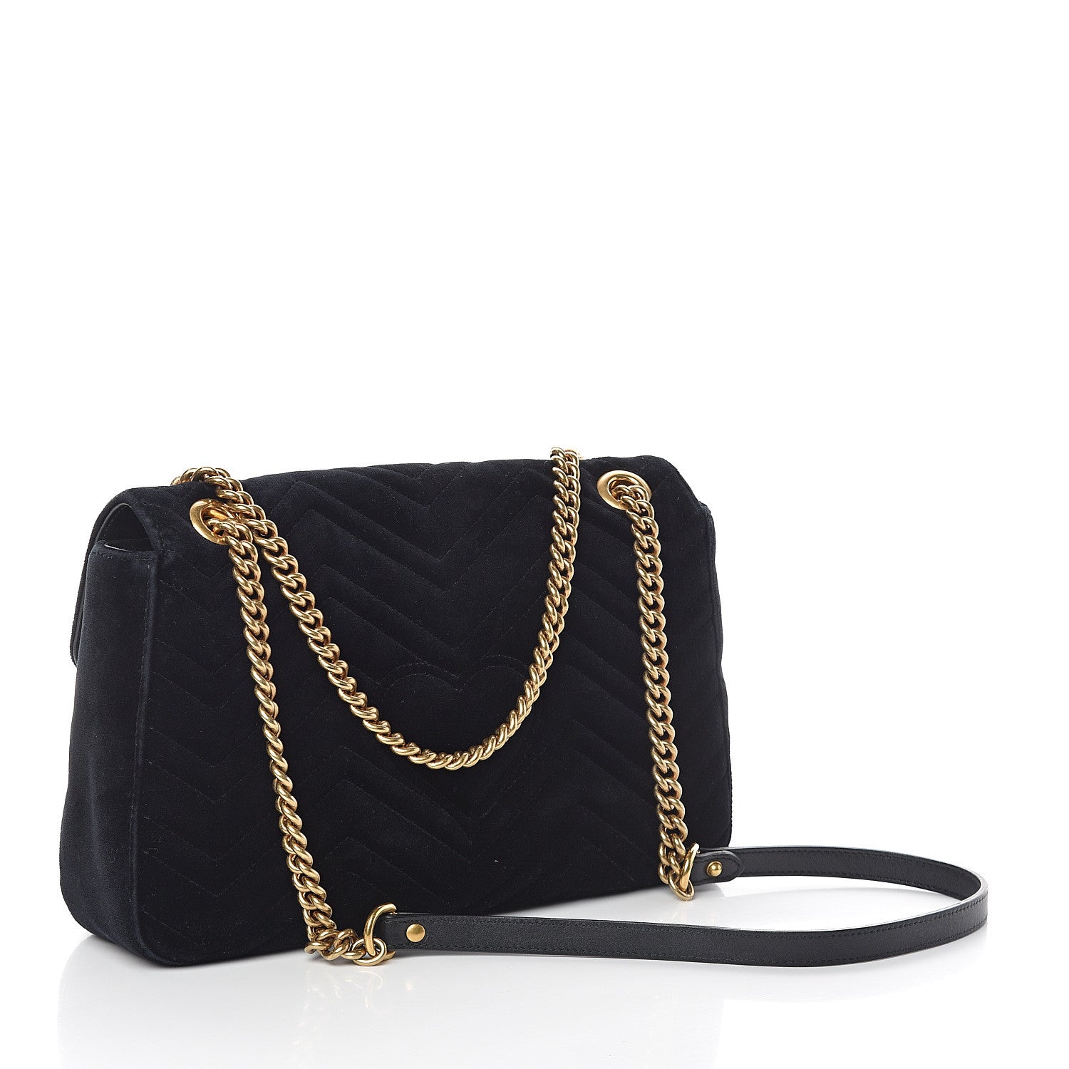 Gucci Velvet Matelasse Loved Embroidered Medium GG Marmont Shoulder Bag Black 2 of 8