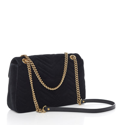Gucci Velvet Matelasse Loved Embroidered Medium GG Marmont Shoulder Bag Black 2 of 8
