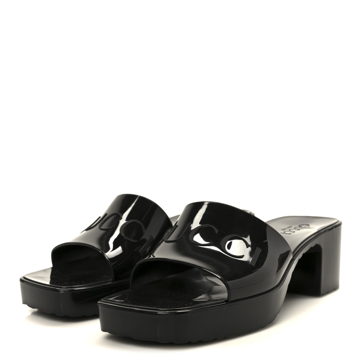 Rubber Gucci Logo Womens Platform 20/60mm Slide Sandals 38 Black