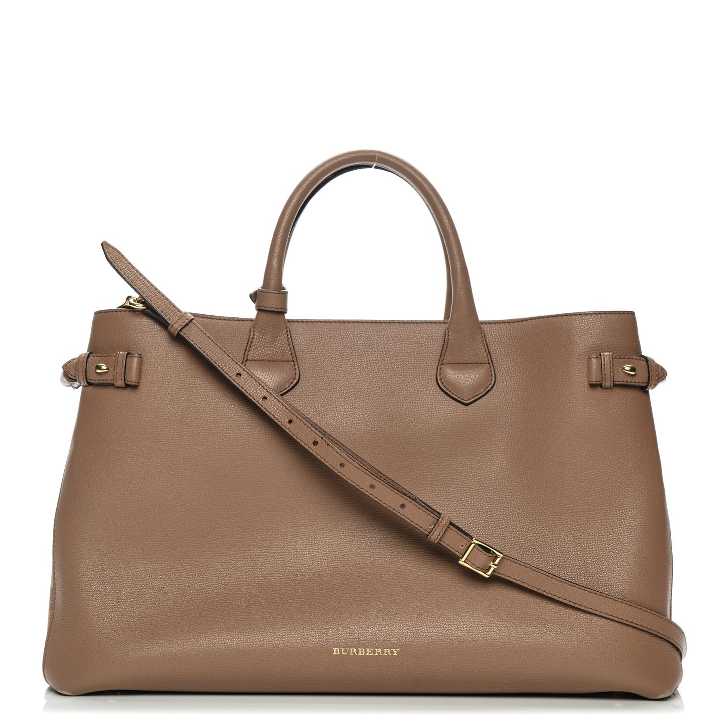Grainy Calfskin House Check Large Banner Tote Dark Sand