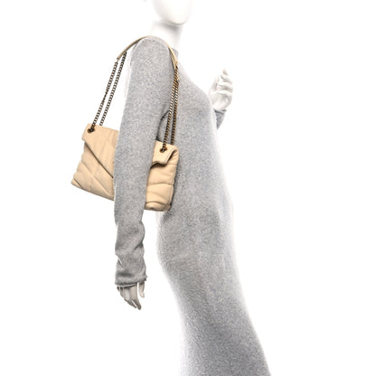 Saint Laurent Nubuck Suede Quilted Small Loulou Puffer Monogram Chain Satchel Beige 2 of 11