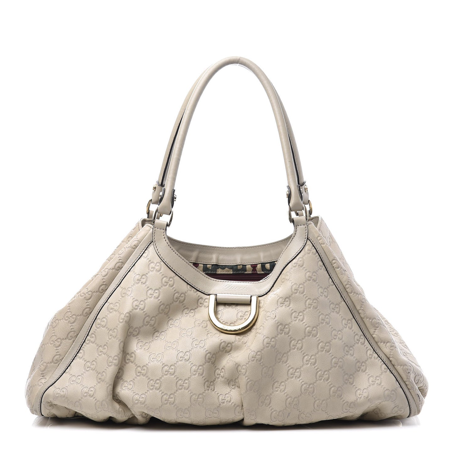 Guccissima Large D Gold Ring Shoulder Bag Off White