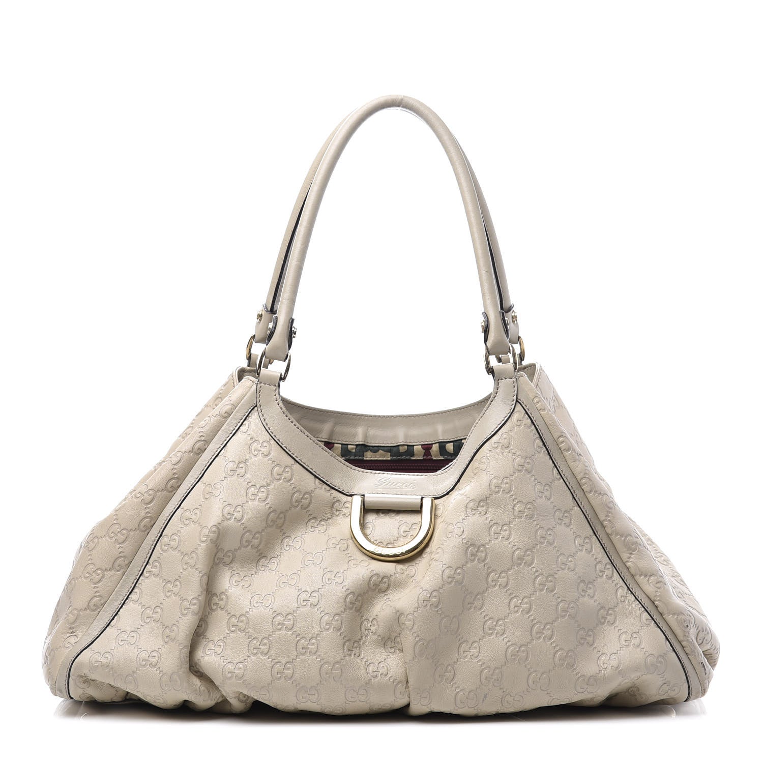 Gucci Guccissima Large D Gold Ring Shoulder Bag Off White 1 of 10