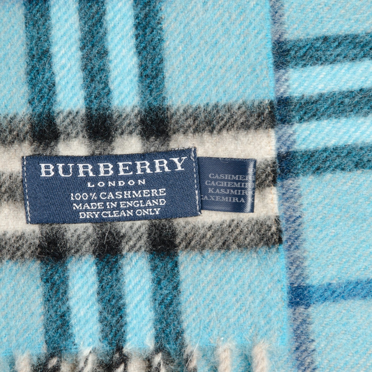 Burberry Cashmere Nova Check Fringe Scarf Blue 4 of 6