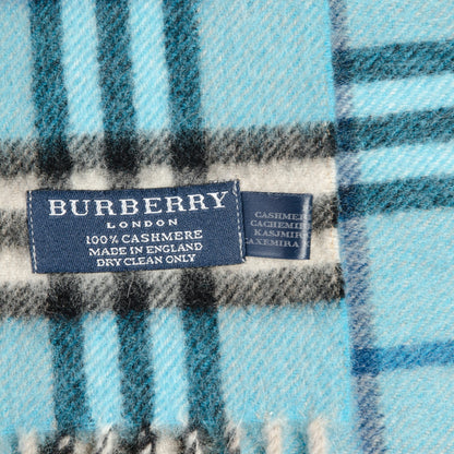Burberry Cashmere Nova Check Fringe Scarf Blue 4 of 6
