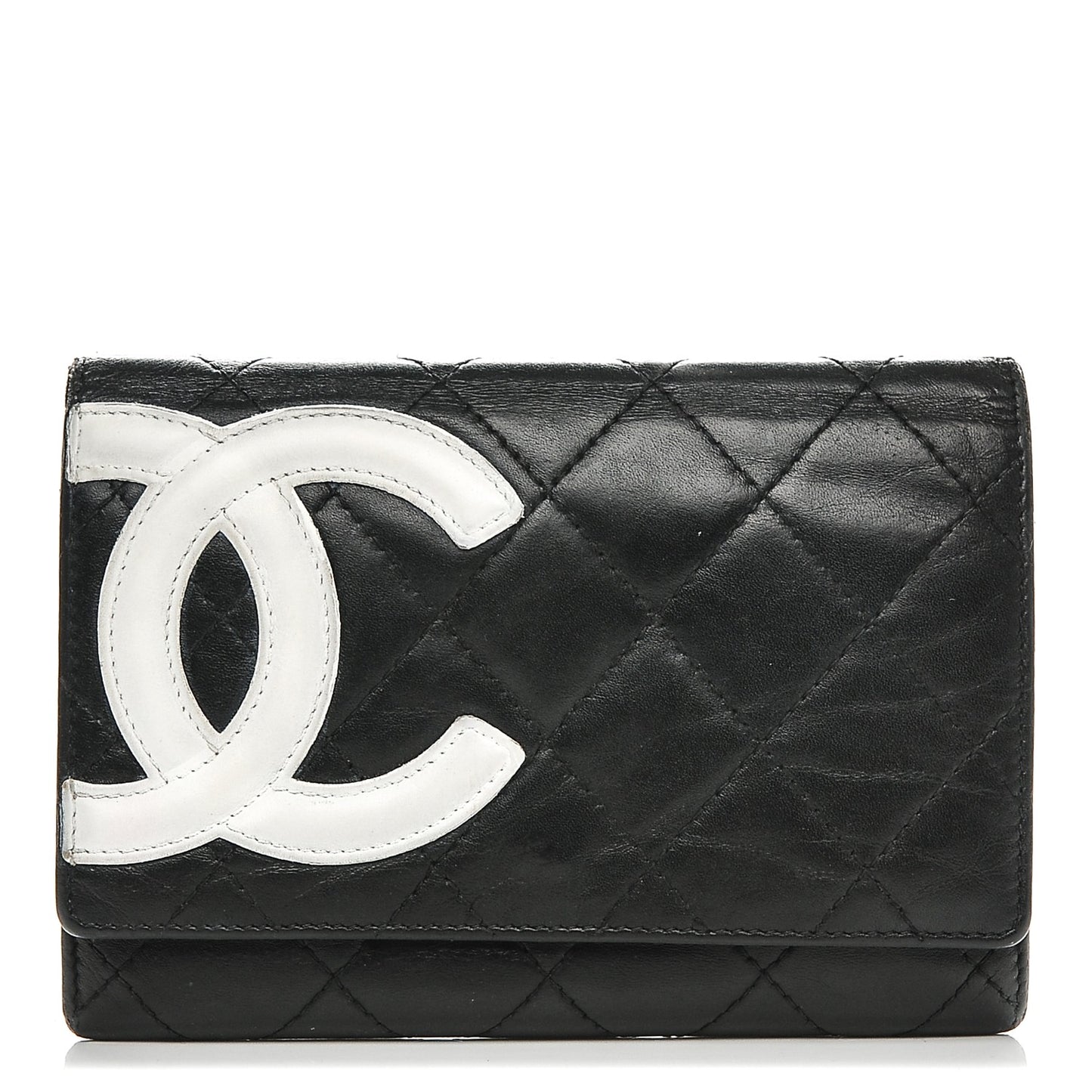 Calfskin Quilted Cambon Flap Wallet Black White