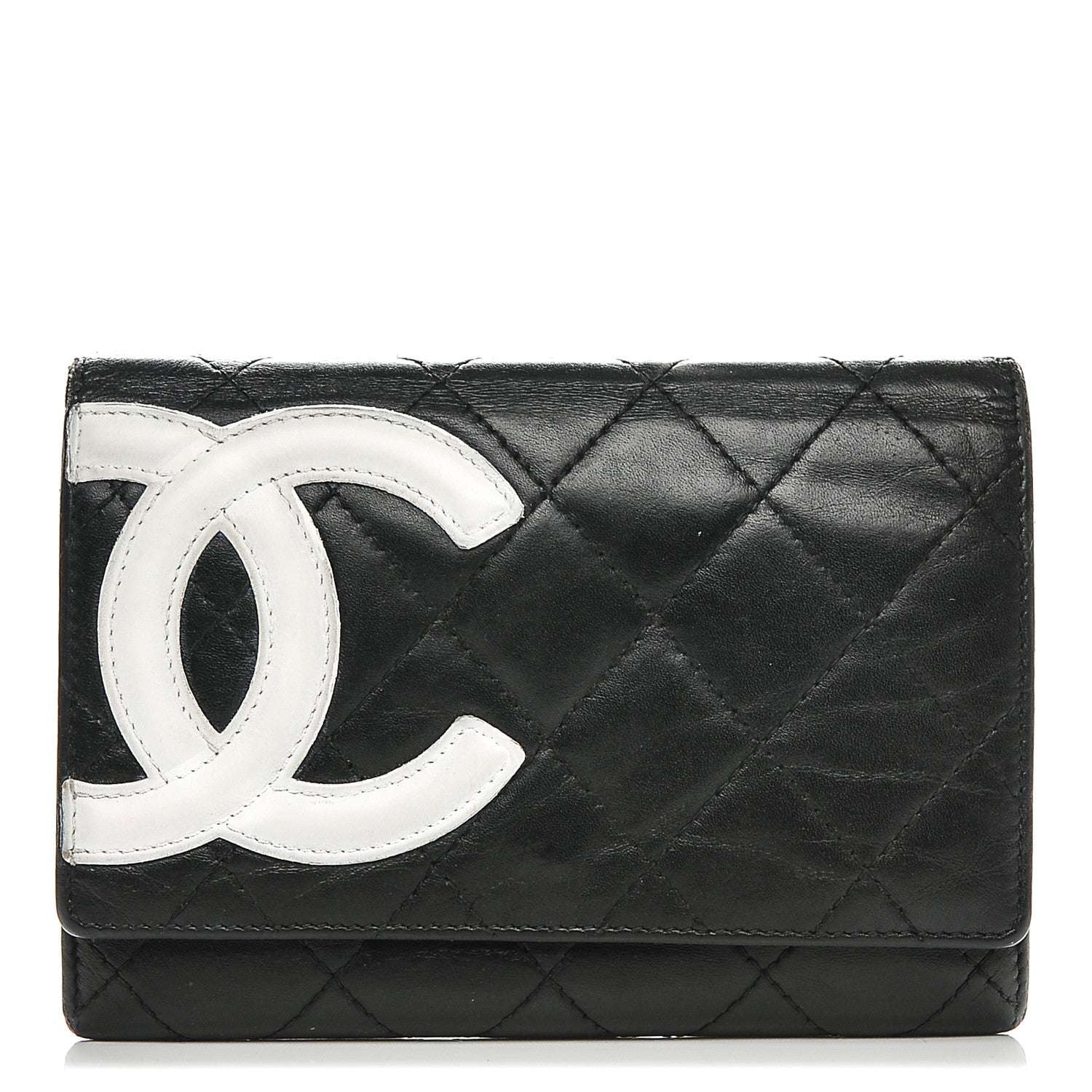 Chanel Calfskin Quilted Cambon Flap Wallet Black White 1 of 7