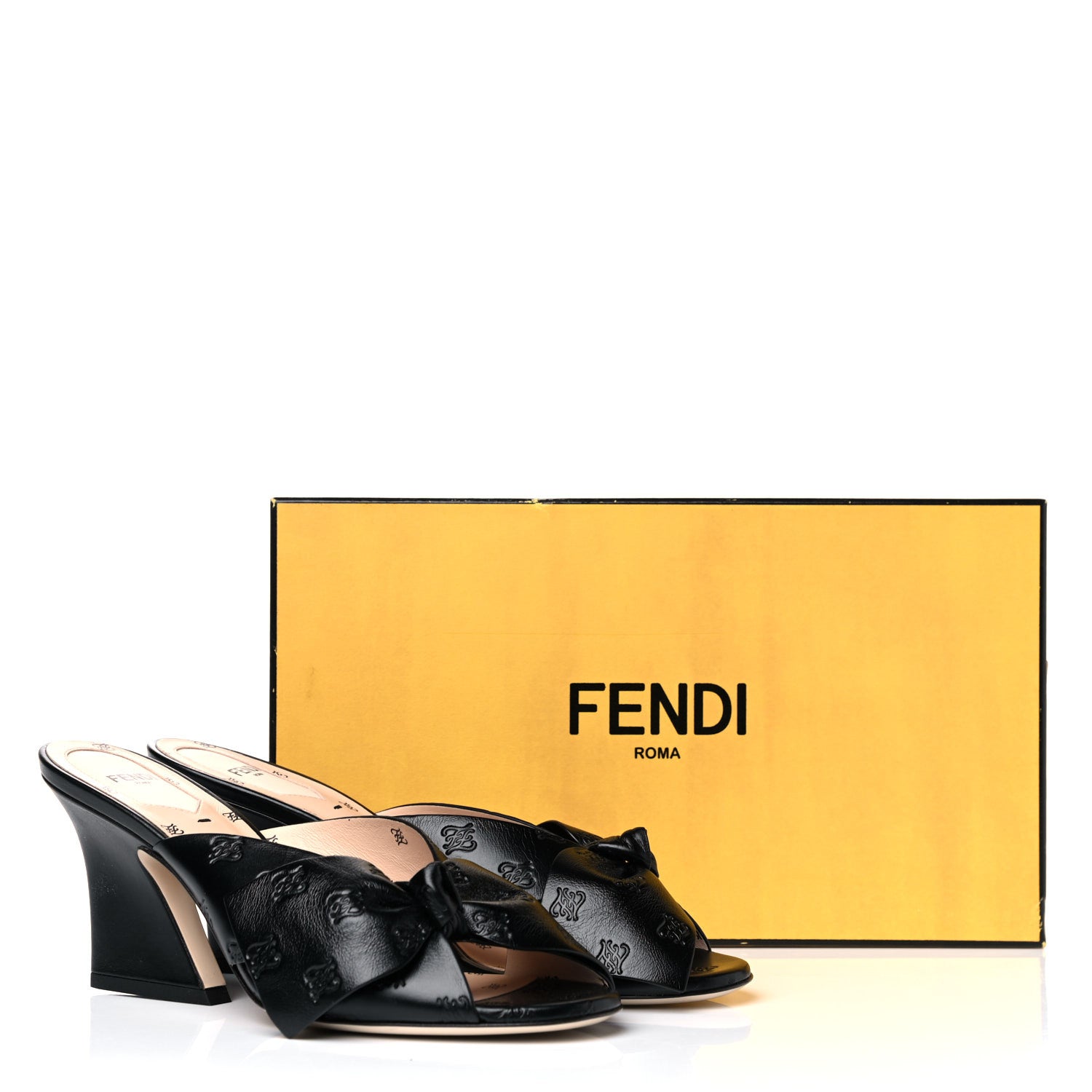 Fendi Calfskin Karligraphy Embossed Ffreedom Mules 39 Black 10 of 10