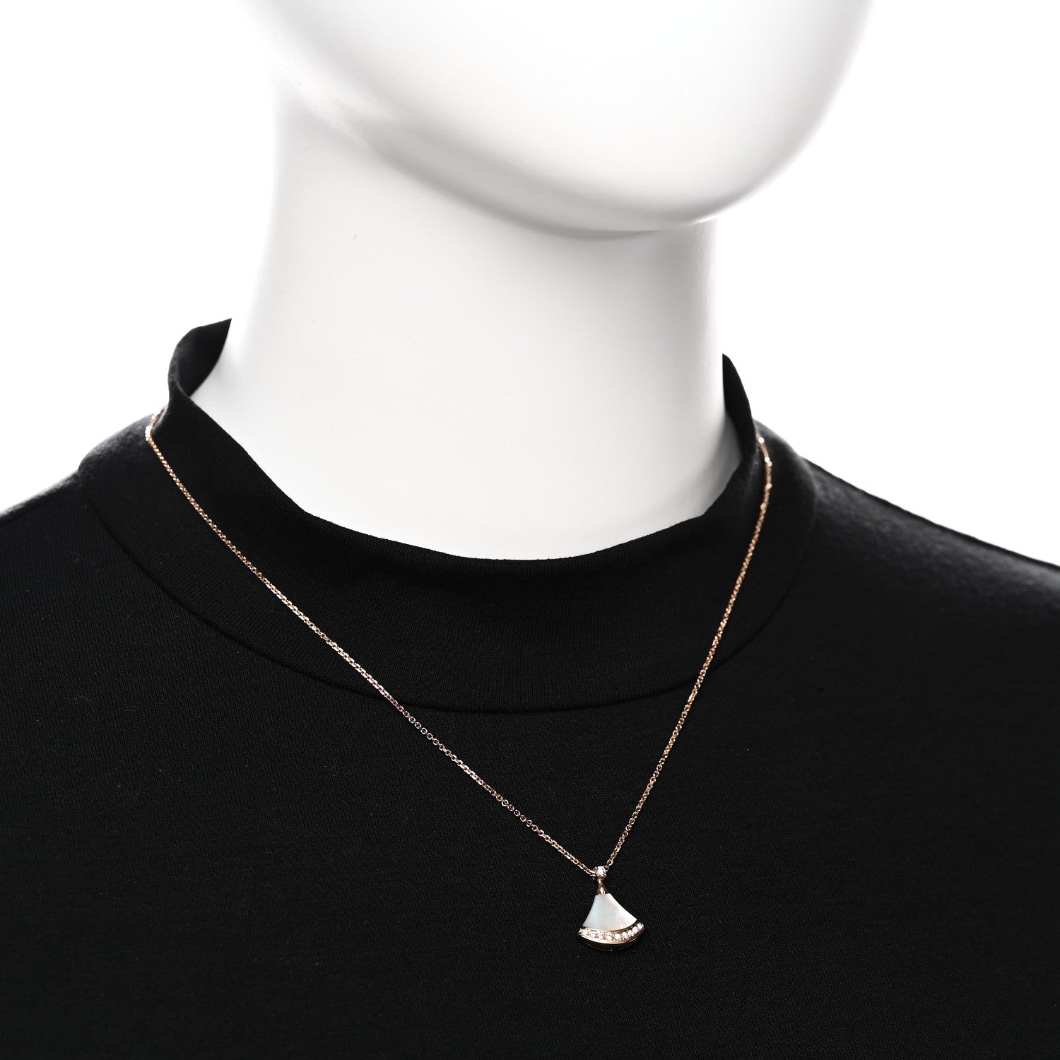 Bulgari 18K Rose Gold Diamond Mother of Pearl Divas' Dream Pave Pendant Necklace 2 of 6