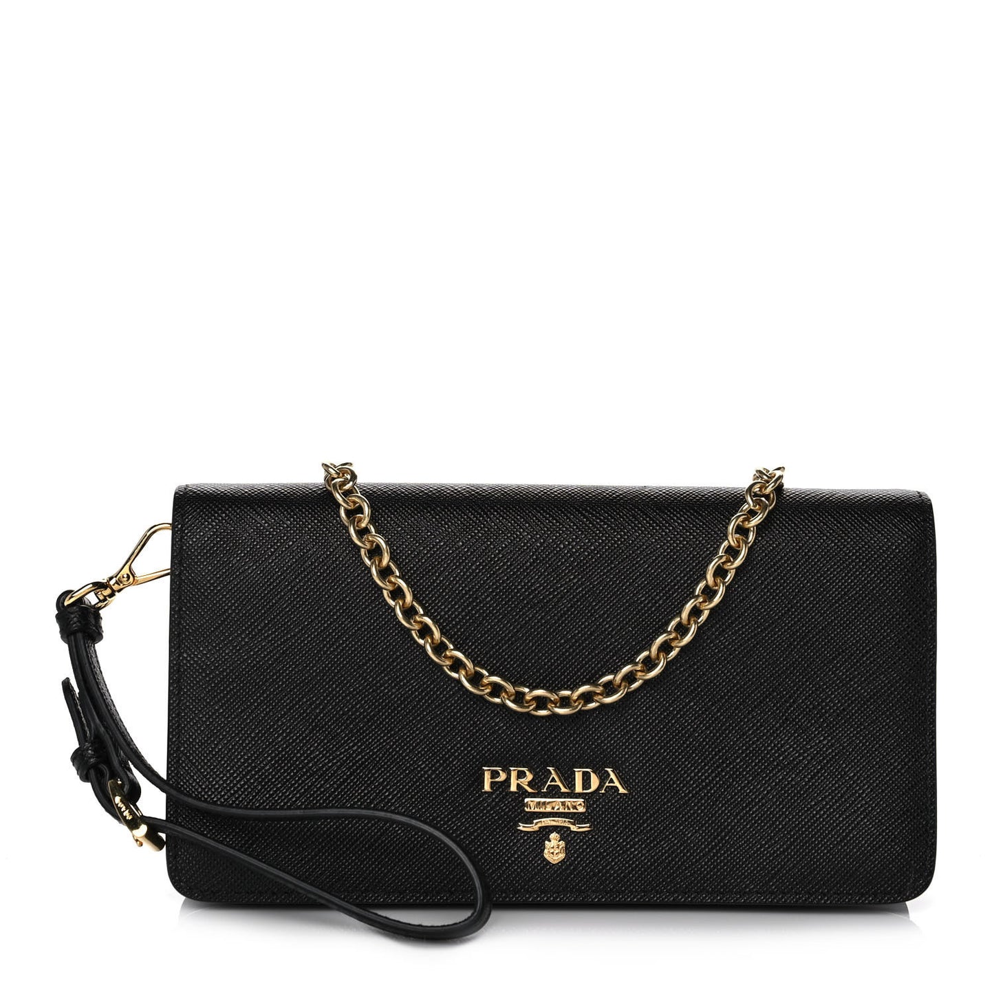 Saffiano Metal Phone Wristlet Crossbody Wallet Black