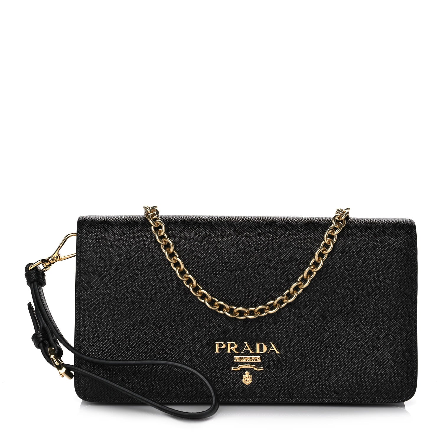 Prada Saffiano Metal Phone Wristlet Crossbody Wallet Black 1 of 9