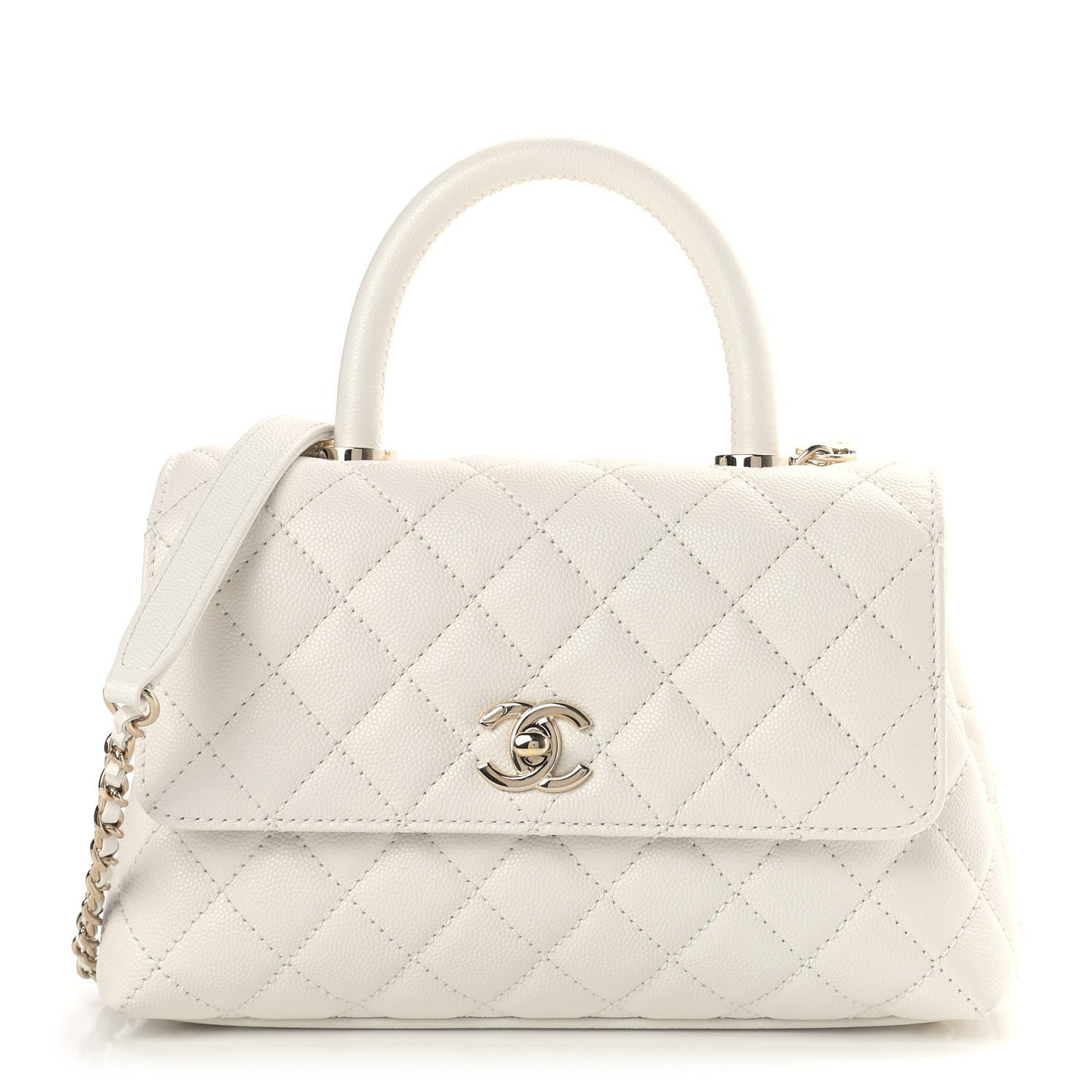 Caviar Quilted Mini Coco Handle Flap White