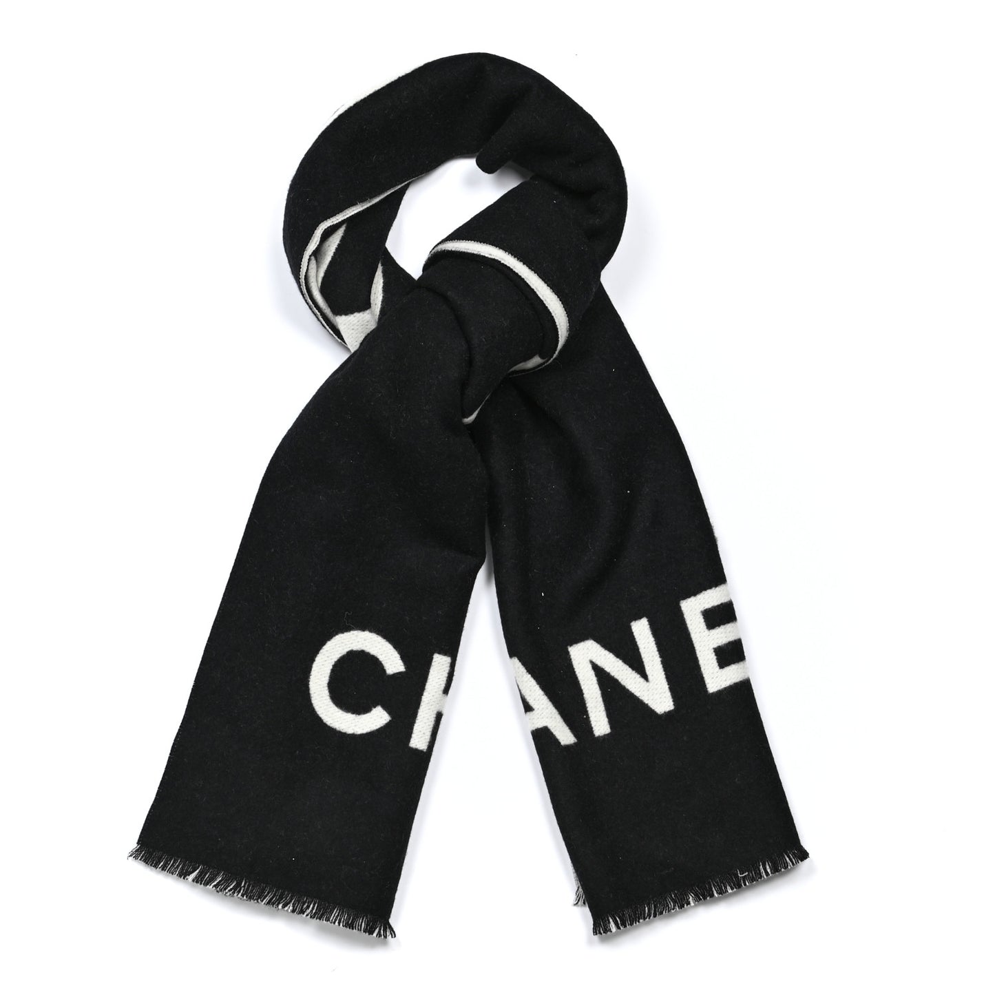 Cashmere CC Fringe Stole Black White