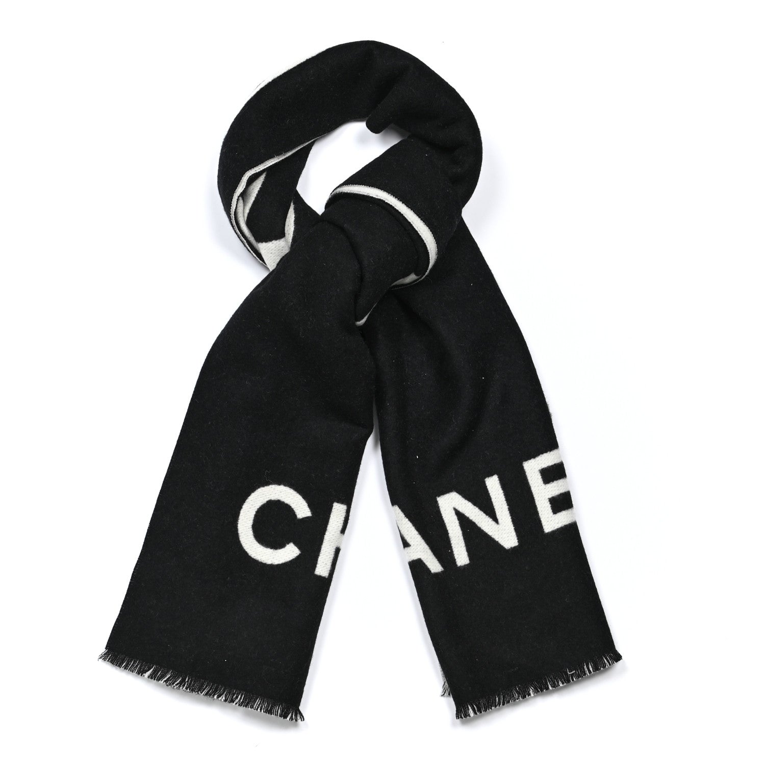 Chanel Cashmere CC Fringe Stole Black White 1 of 4