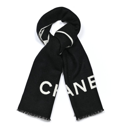 Chanel Cashmere CC Fringe Stole Black White 1 of 4