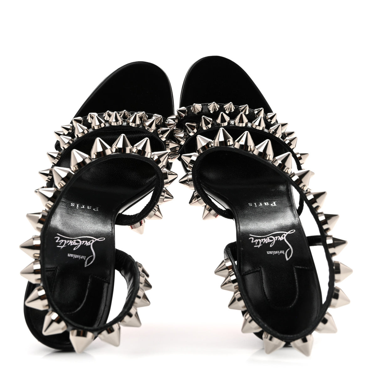 Christian Louboutin Calfskin Spikita Slingback 100 Stiletto Pumps 39 Black Silver 2 of 9