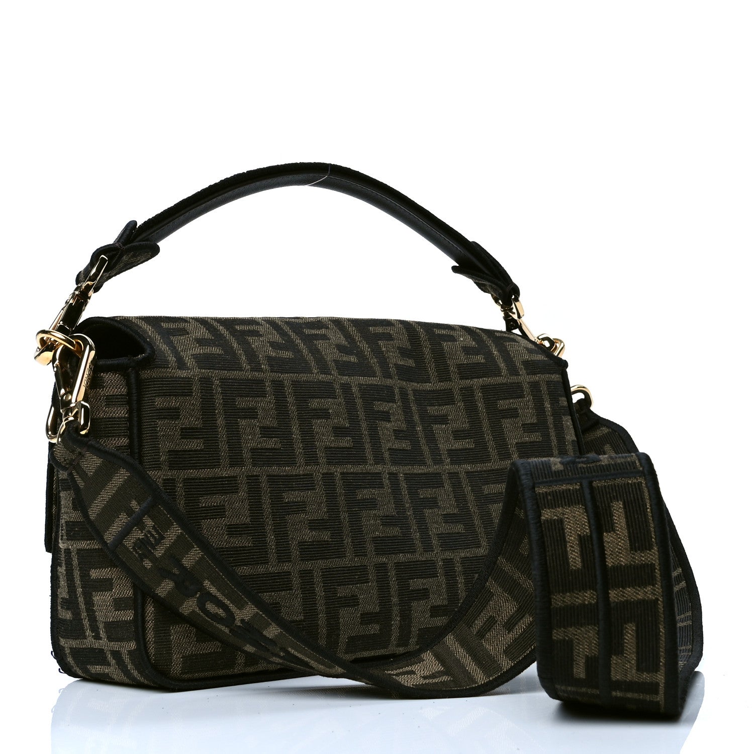 Fendi Fabric Jacquard FF 1974 Medium Baguette Tobacco Moro Black 2 of 5