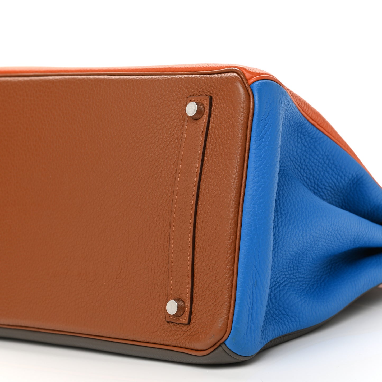 Taurillon Clemence Arlequin Birkin 35 Orange Sanguine Gold Bleu Lin Bleu Hydra Etain
