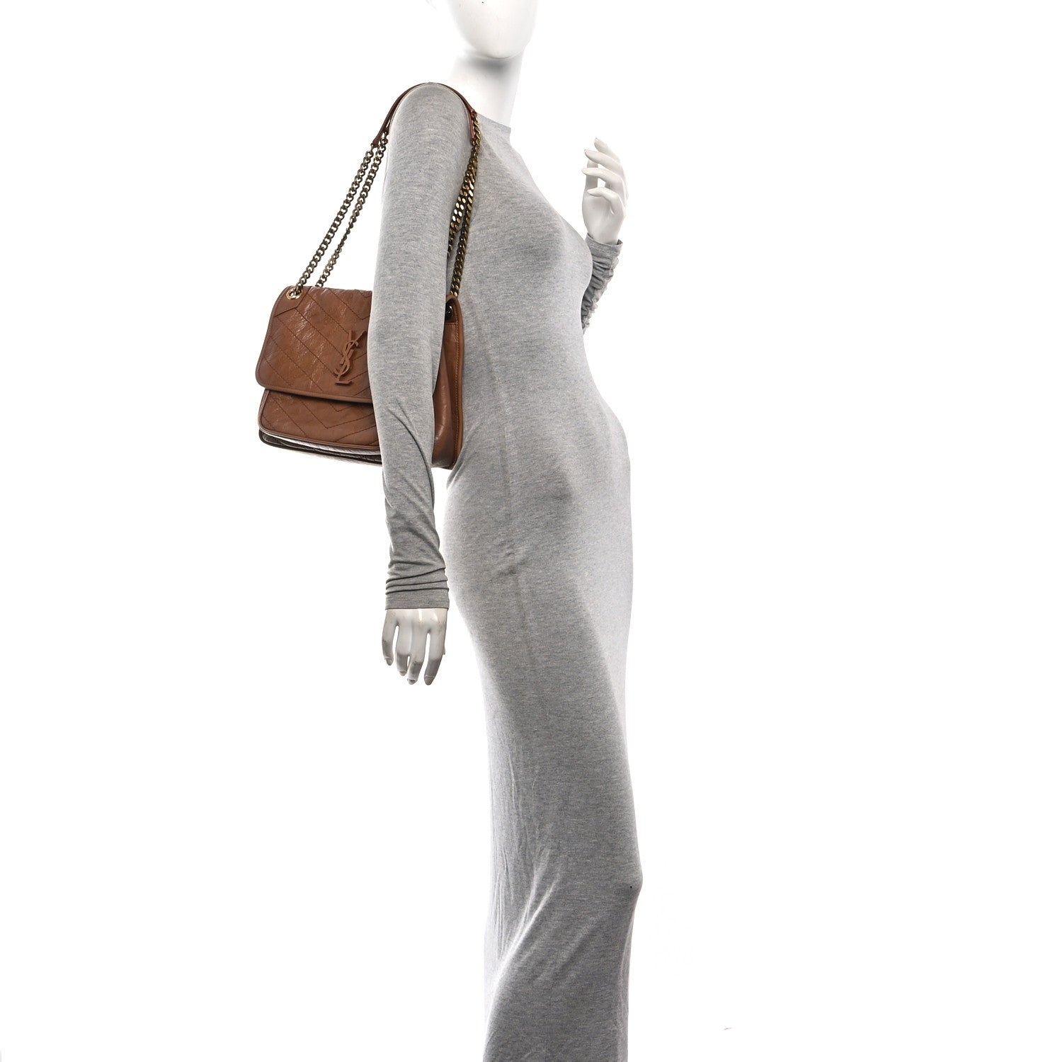 Saint Laurent Crinkled Calfskin Matelasse Monogram Medium Niki Chain Satchel Caramel 2 of 12